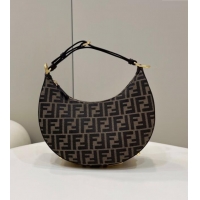 Top Grade Fendi Fendigraphy Small Hobo Bag in FF Fabric 80058 Brown 2025