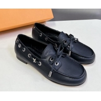 Top Design Louis Vuitton Soho Flat Boat Shoe in Calf Leather Black 1224045