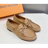 Good Looking Louis Vuitton Soho Flat Boat Shoe in Calf Leather Beige 1224046