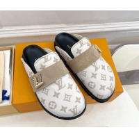 Perfect Louis Vuitton LV Cosy Flat Comfort Clog Mules in Monogram Wool and Suede White 1224050