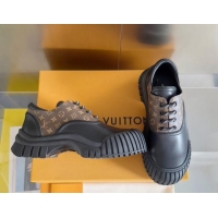 Charming Louis Vuitton Ruby Flat Derby Lace-up Shoes in Monogram Canvas and Black Leather 1224056