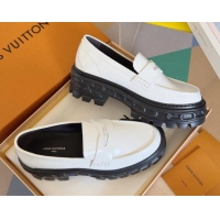 Top Design Louis Vuitton LV Record Platform Loafers in Glazed Leather White Upper 1224065