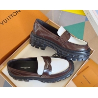 Good Looking Louis Vuitton LV Record Platform Loafers in Glazed Leather White/Brown 1224066