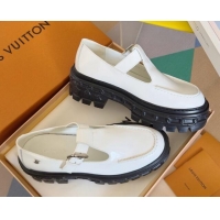 Unique Style Louis Vuitton LV Record Mary Janes Loafers in Glazed Leather White 1224071