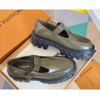 Top Grade Louis Vuitton LV Record Mary Janes Loafers in Glazed Leather Green 1224072