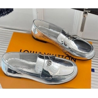 Best Grade Louis Vuitton Soho Flat Loafers in Patent Leather Silver 1224073