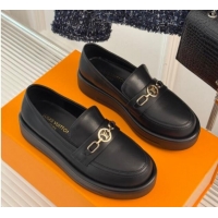 Most Popular Louis Vuitton Platform Loafers in Calf Leather with LV Chain Black 1224077