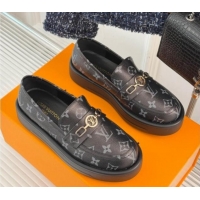 Sumptuous Louis Vuitton Platform Loafers in Monogram Canvas LV Chain Black 1224080