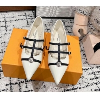 Stylish Louis Vuitton 6AM Flat Ballerina Flats in Patent leather with Strap White 1224081