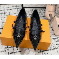 Top Design Louis Vuitton 6AM Flat Ballerina Flats in Patent leather with Strap Black 1224082