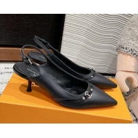 Popular Style Louis Vuitton 6AM Slingback Pumps 4.5cm in Leather with Strap Black 1224084