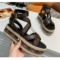 Unique Style Louis Vuitton Platform Sandals in in Monogram Canvas Brown 022003