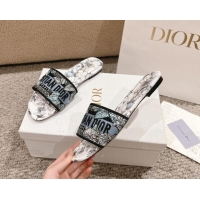 Good Product Dior Dway Flat Slides Sandal in White and Blue Embroidered Cotton with Pietro Ruffo's Dior Chardons Motif 1