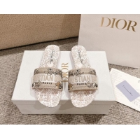 Pretty Style Dior Dway Flat Slides Sandal in Cotton Embroidered with Metallic Thread and Gold-Tone Millefiori Unicorn Mo