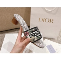 Best Grade Dior Dway Heel Slides Sandal 3.5cm in Embroidered Cotton and White Multicolor Millefiori Unicorn Motif 123100