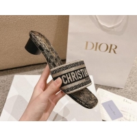 Purchase Dior Dway Heel Slides Sandal 3.5cm in Cotton Embroidered with Metallic Thread and Black and Gold-Tone Dior Char