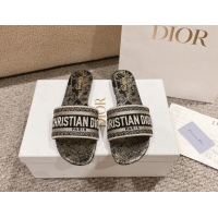 Top Grade Dior Dway Flat Slides Sandal in Cotton Embroidered with Metallic Thread and Black and Gold-Tone Dior Chardons 