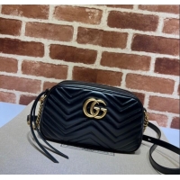 Top Quality Gucci GG Marmont Leather Small Shoulder Bag 447632 Black/Gold 2024