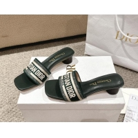 Durable Dior Dway Heel Slides Sandal 3.5cm in Classic Embroidered Cotton Green 1231020 