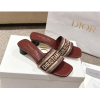 Best Grade Dior Dway Heel Slides Sandal 3.5cm in Classic Embroidered Cotton Burgundy 1231022