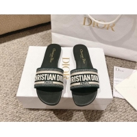 Good Product Dior Dway Flat Slides Sandal in Classic Embroidered Cotton Green 1231025