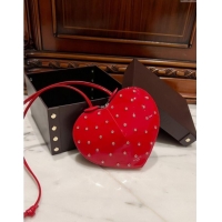 Luxury Cheap Alaia Le Cœur Heart Bag with Strass Stud Allover in Patent Leather 0621 Red 2024