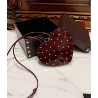 Best Price Alaia Le Cœur Heart Bag with Strass Stud Allover in Patent Leather 0621 Burgundy 2024