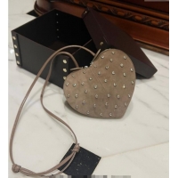 Top Design Alaia Le Cœur Heart Bag with Strass Stud Allover in Suede 0808 Grey 2024