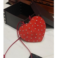 Luxury Cheap Alaia Le Cœur Heart Bag with Strass Stud Allover in Suede 0808 Red 2024