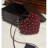 Best Quality Alaia Le Cœur Heart Bag with Strass Stud Allover in Suede 0808 Dark Burgundy 2024