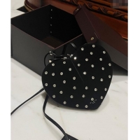 Most Popular Alaia Le Cœur Heart Bag with Strass Stud Allover in Suede 0808 Black 2024