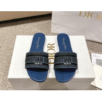 Good Quality Dior Dway Flat Slides Sandal in Classic Embroidered Denim Blue 1231026