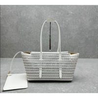 Top Quality Alaia Mina Large Tote bag in Laser-cut leather 4422 White 2024