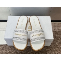 Best Product Dior D-Lane Flat Slides Sandal in Calfskin with Openwork Microcannage Motif White 1231032