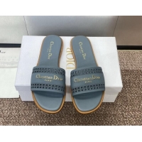 Purchase Dior D-Lane Flat Slides Sandal in Calfskin with Openwork Microcannage Motif Blue 1231034