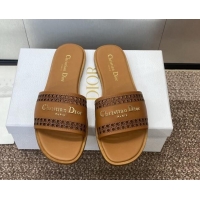 Top Grade Dior D-Lane Flat Slides Sandal in Calfskin with Openwork Microcannage Motif Brown 1231035