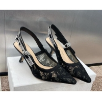 Good Product Dior J'Adior Slingback Pumps 6.5cm in Transparent Mesh with Black Chardons Embroidery 1231040