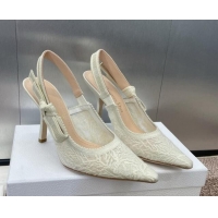 Good Looking Dior J'Adior Slingback Pumps 9.5cm in Transparent Mesh Embroidered with White Dior Cabinet de la Mer Motif 