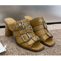 Best Price Dior Punk Heeled Slides Sandal 8cm in Calfskin with Buckle Strap Brown 1231046