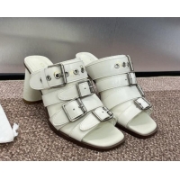 Charming Dior Punk Heeled Slides Sandal 8cm in Calfskin with Buckle Strap White 1231048