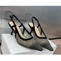 Charming Dior Capture Slingback Pumps 6.5cm in Transparent Mesh with Silver-Tone Strass Cannage Motif and Black Suede 12