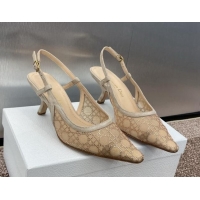 Sophisticated Dior Capture Slingback Pumps 6.5cm in Transparent Mesh with Gold-Tone Strass Cannage Motif and Beige Suede