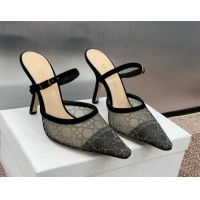 Good Product Dior Capture Heeled Mules 9.5cm in Transparent Mesh with Silver-Tone Strass Cannage Motif and Black Suede 1