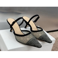 Best Product Dior Capture Heeled Mules 6.5cm in Transparent Mesh with Silver-Tone Strass Cannage Motif and Black Suede 1