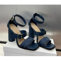 Popular Style Dior Dway Heeled Sandals 9.5cm in Blue Calfskin and Embroidered Cotton 1231059