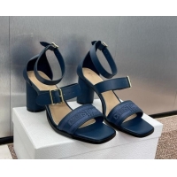 Unique Style Dior Dway Heeled Sandals 7.5cm in Blue Calfskin and Embroidered Cotton 1231060