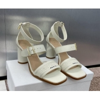 Good Looking Dior Dway Heeled Sandals 7.5cm in White Calfskin and Embroidered Cotton 1231062