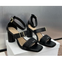 Stylish Dior Dway Heeled Sandals 7.5cm in Black Calfskin and Embroidered Cotton 1231064