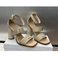 Good Quality Dior Dway Heeled Sandals 9.5cm in Beige Calfskin and Embroidered Cotton 1231065