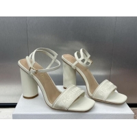 Pretty Style Dior Dway Heeled Sandals 9.5cm in White Embroidered Satin and Lambskin 1231069